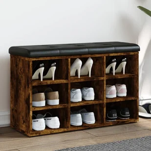The Living Store Ławka na buty dąb wędzony 82x32x50 cm materiał drewnopochodny - Szafki na buty The Living Store Ławka na buty dąb wędzony 82x32x50 cm materiał drewnopochodny - Szafki na buty - miniaturka - grafika 1