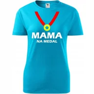 Koszulki i topy damskie - Damska Koszulka na Dzień Mamy mama na medalna Prezent Urodziny turkusowy XL - Atram - miniaturka - grafika 1