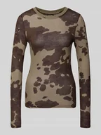 Bluzki damskie - Bluzka z długim rękawem i prążkowanym, okrągłym dekoltem - miniaturka - grafika 1