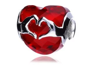 Pandora Valerio.pl Rodowany srebrny charms do czerwone serce heart dłonie srebro 925 BEAD089-1RH BEAD089-1RH - Charmsy - miniaturka - grafika 1