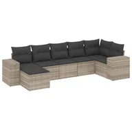 Sofy ogrodowe - vidaXL 7-częściowa sofa ogrodowa z poduszkami z jasnoszarego polirattanu - miniaturka - grafika 1