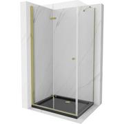 Kabiny prysznicowe - Mexen Lima kabina prysznicowa składana 80x100 cm, transparent, złota + brodzik Flat, czarny - miniaturka - grafika 1