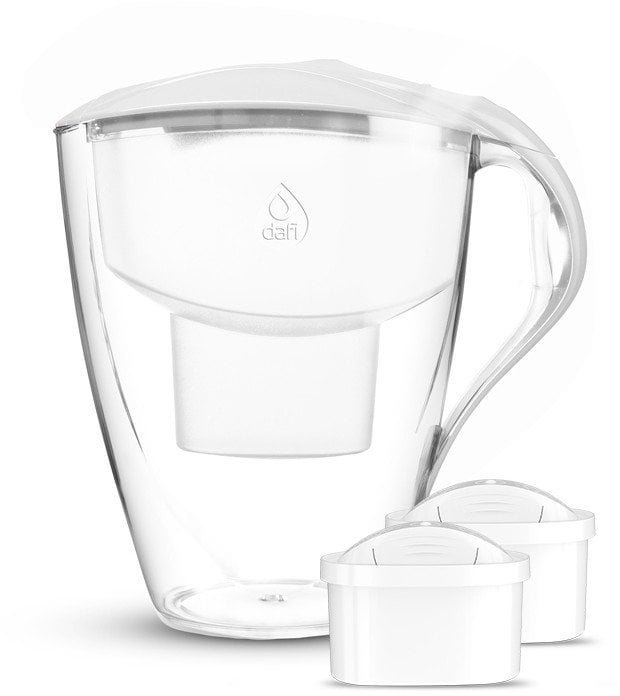 Dzbanek Dafi OMEGA biały 4l 2 wkłady Unimax + Butelka Dafi flamingowa 0,7