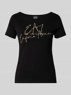 T-shirt z nadrukiem z logo i wyhaftowanym logo - Koszulki i topy damskie - miniaturka - grafika 1