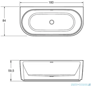 Riho Desire Back2wall Velvet wanna wolnostojąca Riho Fall napełnianie przez przelew przyścienna 180x84cm MATOWA B089011105 - Wanny z hydromasażem - miniaturka - grafika 2
