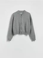 Swetry damskie - Reserved - Krótki kardigan z suwakiem - szary - miniaturka - grafika 1