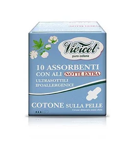 Vivicot Bio PODPASKI NA NOC ZE SKRZYDEŁKAMI, Z ORGANICZNEJ BAWEŁNY, BEZ CHLORU, 10 sztuk - VIVICOT PUROCOTONE - Podpaski - miniaturka - grafika 1