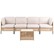 Meble ogrodowe - Beliani sofa ogrodowa ze stolikiem dla 4 osób OMEGANA Modułowy Technorattan Jasnobeżowy - miniaturka - grafika 1