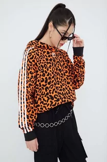 Bluzy damskie - Adidas Originals Originals bluza bawełniana x Rich Mnisi damska kolor pomarańczowy z kapturem wzorzysta - grafika 1