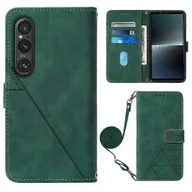 Etui i futerały do telefonów - Foxdock Kompatybilny z Sony Xperia 1 V 2023 Pełna ochrona Miękkie etui na telefon z klapką ze skóry PU z uchwytem na karty i długim paskiem Zielony - miniaturka - grafika 1