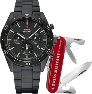 Zegarek Zestaw męski SWISS MILITARY SM34079.03 czarny klasyczny do pływania - Zegarki męskie - miniaturka - grafika 1