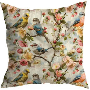 POSZEWKA DEKORACYJNA WIOSENNA 45X45 CM JASIEK WIOSNA PTAKI KOLORY WZÓR 397 - Poszewki na poduszki - miniaturka - grafika 1