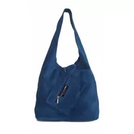 Torebki damskie - Worek zamszowy Shopper Bag , Włoska skórzana torba XL A4 Blue  Jeans  W456BS3 - miniaturka - grafika 1