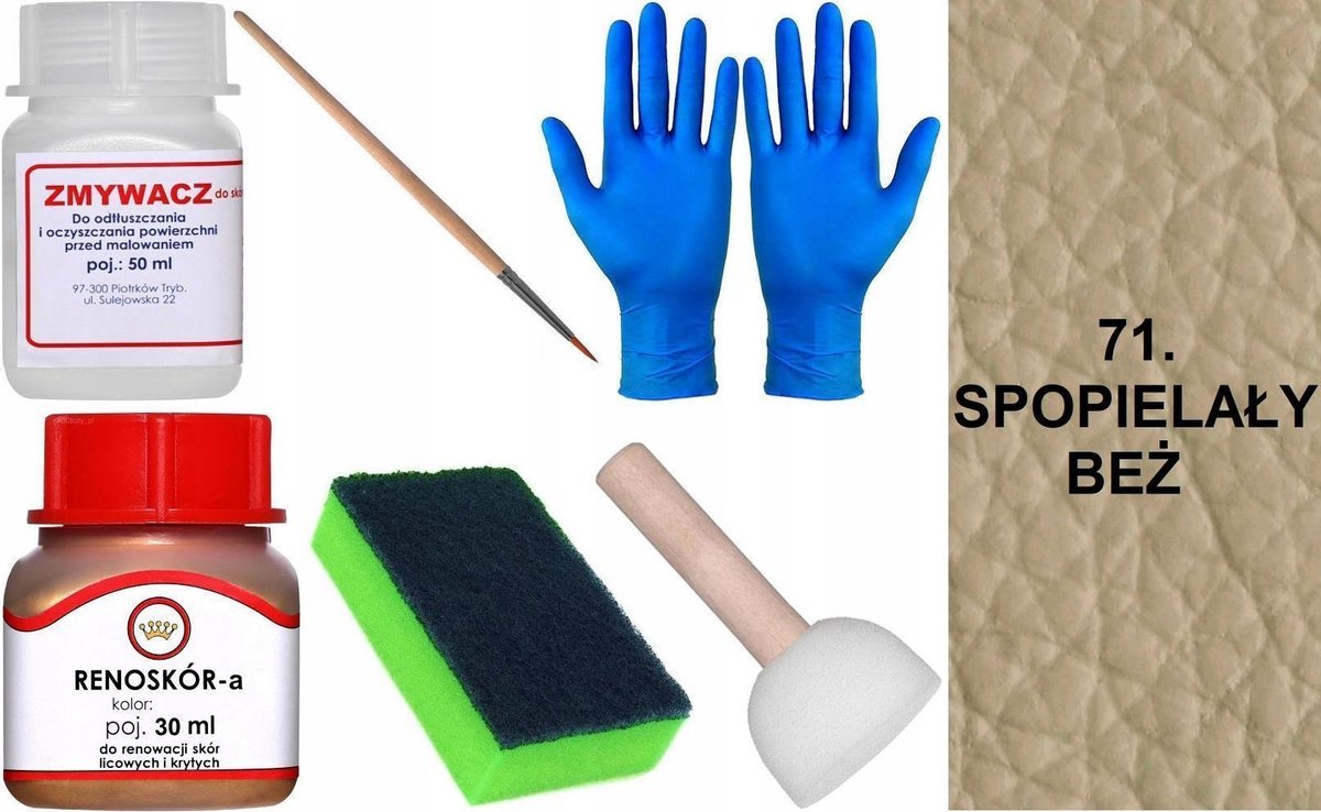 SPOPIELAŁY BEŻ 71 Renoskór ZESTAW DO RENOWACJI SKÓRY LICOWEJ Farba Zmywacz