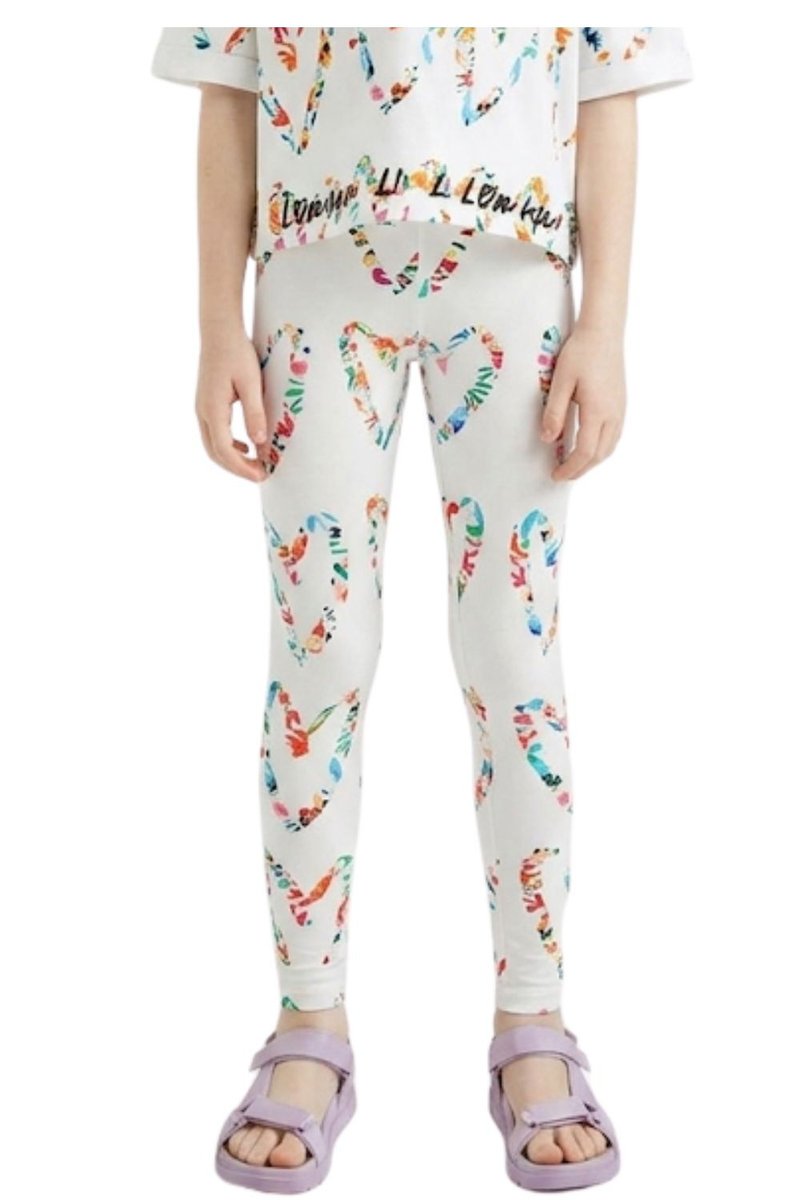 Legginsy dziewczęce Desigual Amore białe z nadrukiem -98