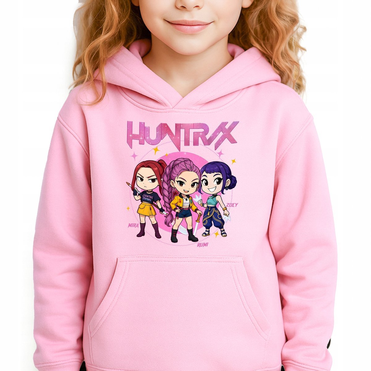 Bluza Dziecięca Różowa Z Kapturem HUNTRIX KPOP GIRLS Bajka Wzory - 128 cm