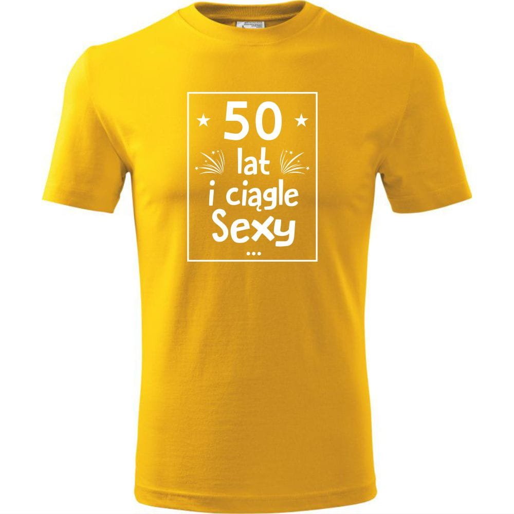 Męska Koszulka z Nadrukiem 50 lat i nadal sexy Super Prezent na 50 Urodziny żółty M