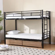 Łóżka dla dzieci i młodzieży - Łóżko piętrowe dla 2 dzieci 90x200cm z 2 szufladami, barierką zabezpieczającą, metalową ramą, rozkładane na 2 pojedyncze łóżka, czarne - miniaturka - grafika 1