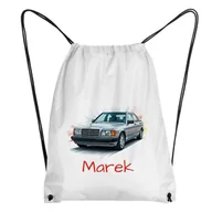 Plecaki worki - Worek z dowolnym imieniem klasyczny samochód dla dziadka dla taty Mercedes w124 srebrny - miniaturka - grafika 1