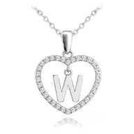 Naszyjniki - MINET Srebrny naszyjnik litera w sercu „W” z cyrkoniami - miniaturka - grafika 1