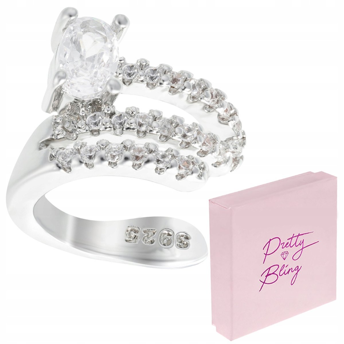 Nausznica damska kolczyk posrebrzana zawijana CYRKONIA duża drobne cyrkonie