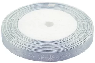 Brewis Wstążka satynowa 12mmx22m śnieżynki biało-srebrne - Pasmanteria - miniaturka - grafika 1