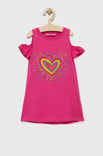 Sukienki i spódniczki dla dziewczynek - Desigual sukienka bawełniana dziecięca kolor różowy mini prosta - grafika 1