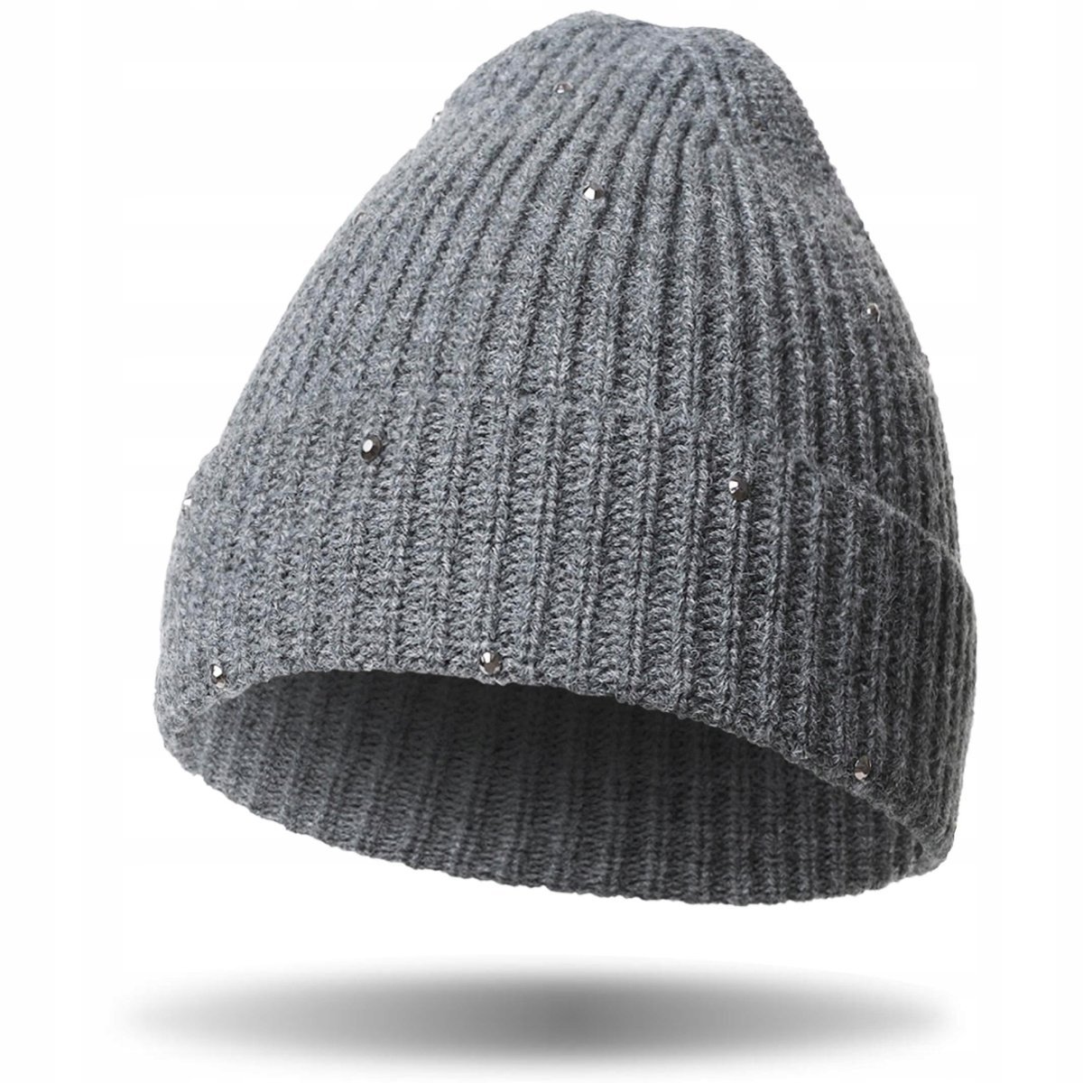 CZAPKA DAMSKA ZIMOWA JESIENNA CIEPŁA GRUBA BEANIE PRĄŻKOWANA MODNA MORAJ GREY