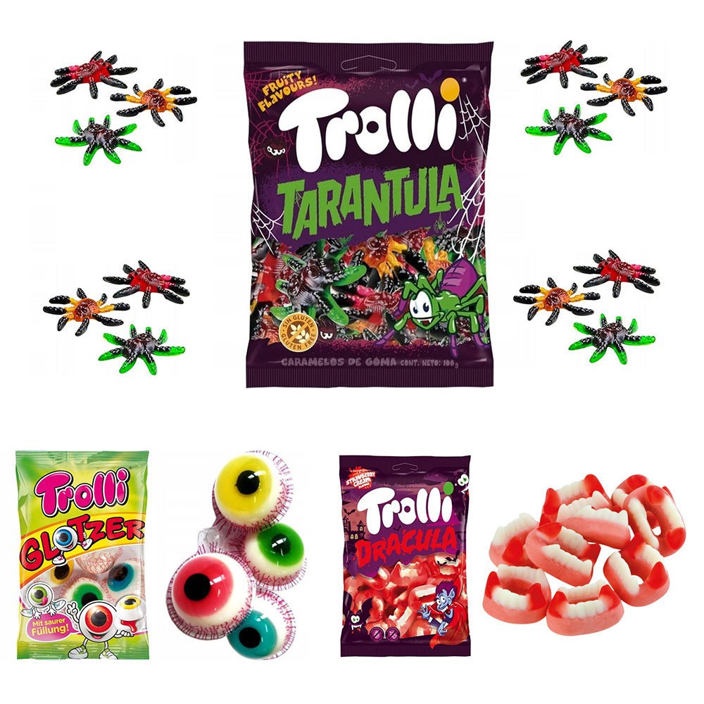 ZESTAW SŁODYCZE NA HALLOWEEN ŻELKI OCZY, SZCZĘKI ,TARANTULE 375G