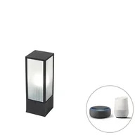 Lampy ogrodowe - QAZQA Inteligentna stojąca lampa zewnętrzna czarna z żebrowanym szkłem 40 cm z WiFi A60 - Charlois - miniaturka - grafika 1
