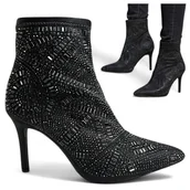 Botki damskie - Botki damskie skarpetkowe Barski szpilki eleganckie elastyczne cyrkonie 37 - miniaturka - grafika 1