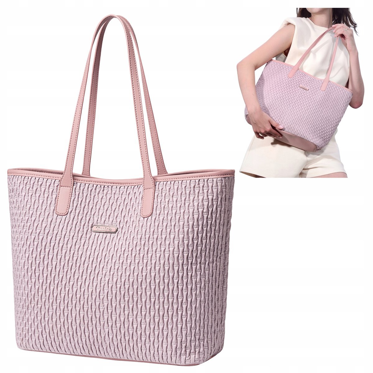 Torba damska shopper różowa modna, pojemna 15,6 l wodoodporna, stylowa dla kobiet i dziewczyn. CHANTRIA CB801 Pink.