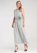 Sukienki - Elegancka sukienka bez rękawów Sukienka z różą Szary M1191 UNI - miniaturka - grafika 1