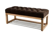 Ławki do przedpokoju - Ławka na buty 60cm EMRAWOOD drewno lite kolor naturalny siedzisko pikowane kolor brązowy - miniaturka - grafika 1