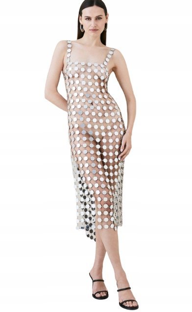 KAREN MILLEN SUKIENKA KOKTAJLOWA SREBRNA Y1U