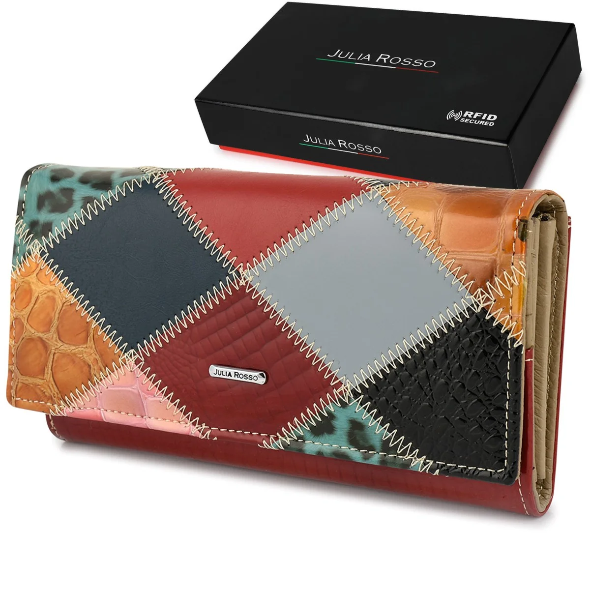 Portfel Patchwork Boho Julia Damski Skórzany Duży