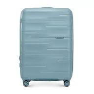 Walizki - Duża walizka z polipropylenu w tłoczone paski niebieska - miniaturka - grafika 1