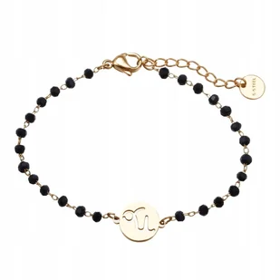 Bransoletka Złota Beads Czarne Koraliki Stal Chirurgiczna KOZIOROŻEC - Bransoletki - miniaturka - grafika 1