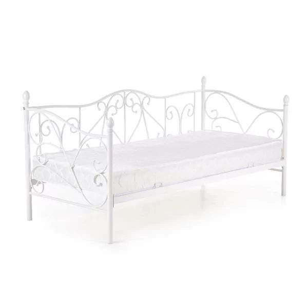 Łóżko białe, metalowe, z zagłówkiem, 90x200