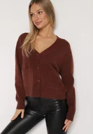 Swetry damskie - Brązowy Rozpinany Kardigan z Dodatkiem Kaszmiru Vetirira - miniaturka - grafika 1