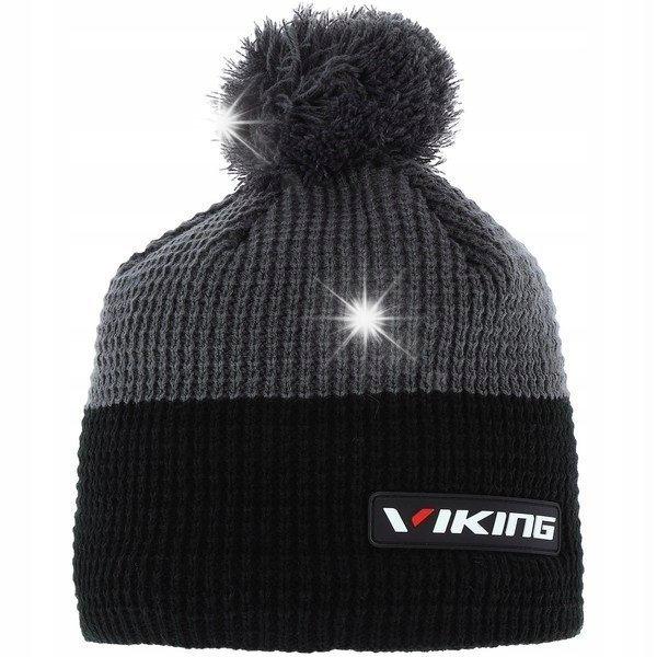 MĘSKA CZAPKA VIKING ZAK ZIMOWA CZARNA SZARA SPORTOWA Z POMPONEM