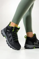 Botki damskie - Czarne buty trekkingowe damskie sznurowane z seledynowymi dodatkami softshell Casu B2108-2-39 - miniaturka - grafika 1