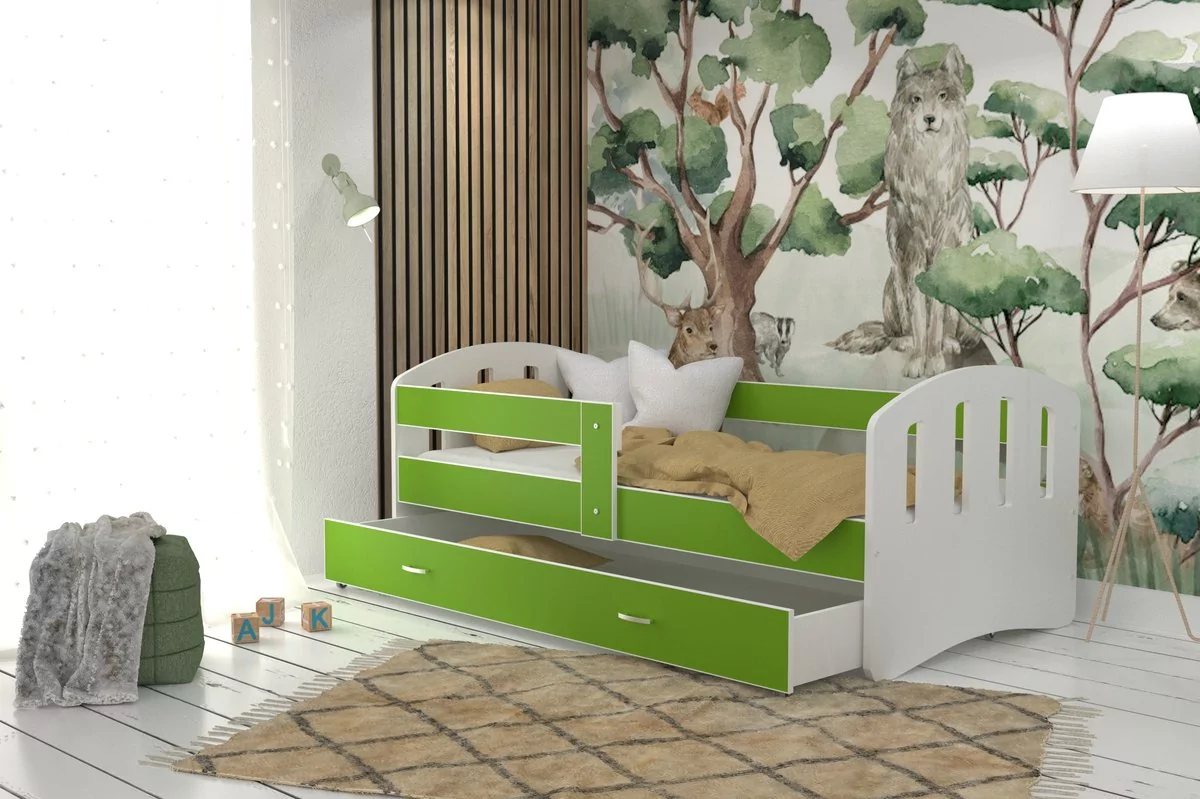 Łóżko dziecięce 160x80 biały zielony HAPPY