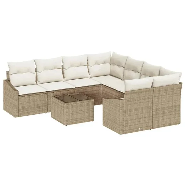 Zestaw sof narożnych na zewnątrz, beżowy, 8 miejsc, rattan, 50x60 cm