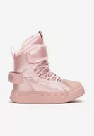 Śniegowce damskie - Różowe Śniegowce na Rzep z Asymetryczną Cholewką Hini - miniaturka - grafika 1