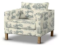 Pokrowce na meble - Dekoria pl Pokrowiec na fotel Karlstad krótki tło ecru niebieskie postacie 89 x 89 x 64 cm Avinon - miniaturka - grafika 1