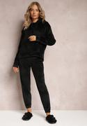 Piżamy damskie - Czarny 2-częściowy Pluszowy Komplet Piżamowy z Bluzą Kangurką i Spodniami Jogger Vegame - miniaturka - grafika 1