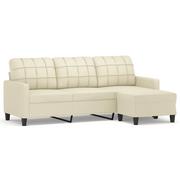 Sofy i kanapy - 3-osobowa sofa z podnóżkiem, kremowa, 180 cm, sztuczna skóra Lumarko! - miniaturka - grafika 1