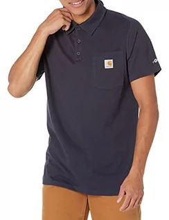 Koszulki męskie - Carhartt Męska koszulka polo Force Cotton Delmont Pocket, granatowy, L - grafika 1