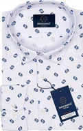 Koszule męskie - Elegancka wizytowa biała PREMIUM koszula męska z lycrą we wzory REGULAR-FIT - miniaturka - grafika 1